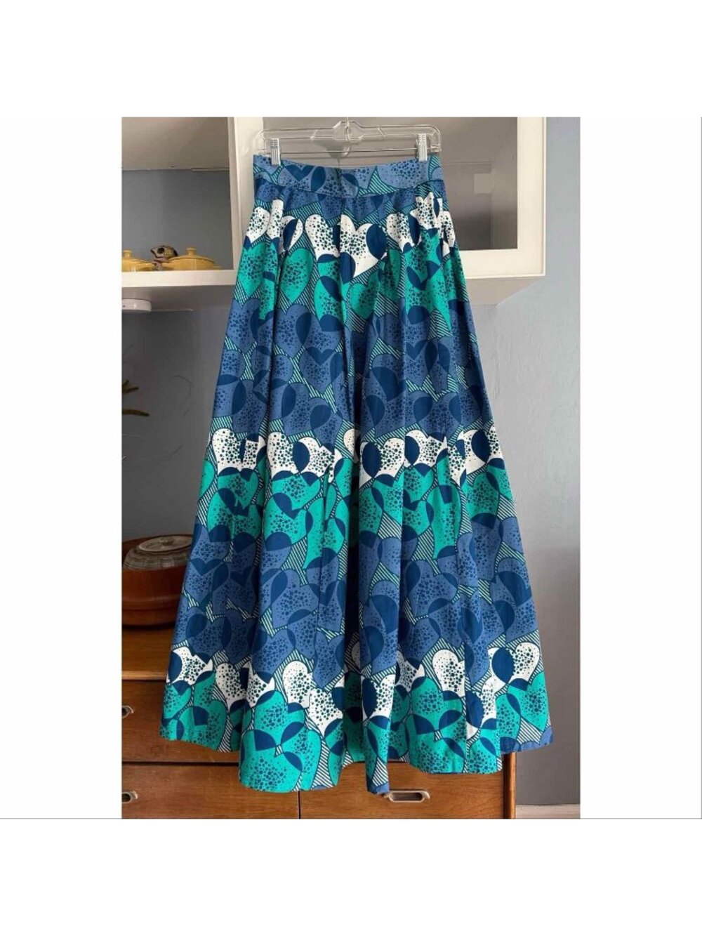 Francis + Benedict Pleated A-Line Maxi Skirt African Wax Print Cotton
